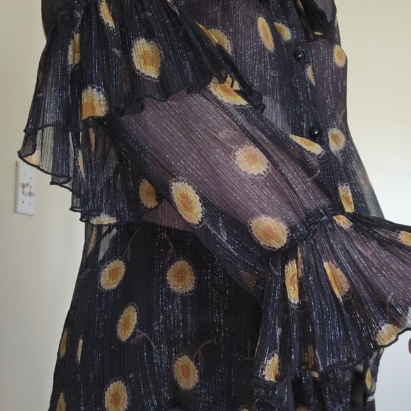 Anna SUI Black Metallic Ruffle Women's Top 10 Medium - Picture 5 of 7